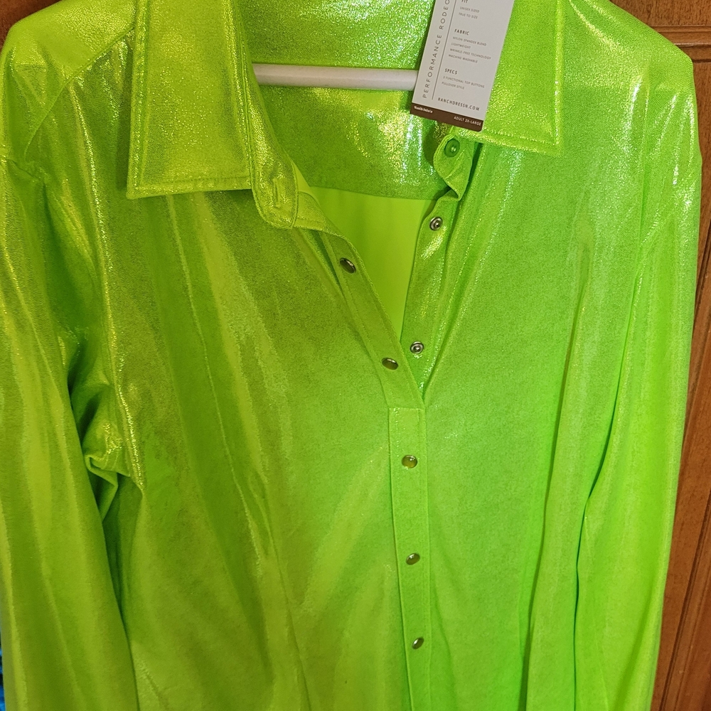 Ranch DRESS'N NWT Vibrant Lime Green SPARKLE Women's Button Down WESTERN Shirt